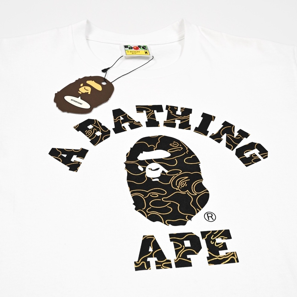 BAPE A Bathing‎ Ape White Short Sleeve Tee with Camo Gold Ape Graphic Medium NWT
